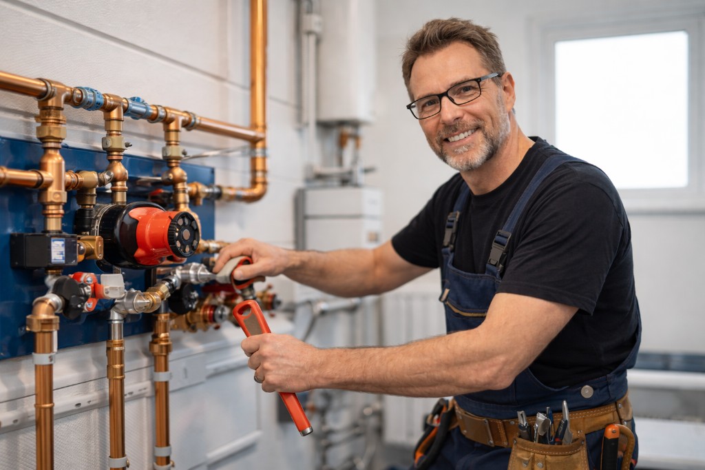 Meisterbetrieb Elb Haustechnik bei der Arbeit an Heizungs- und Sanitärtechnik